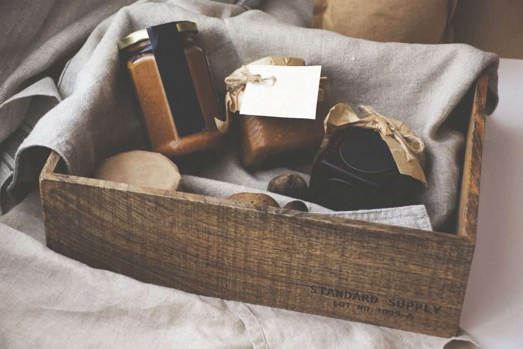 brown wooden box with gifts